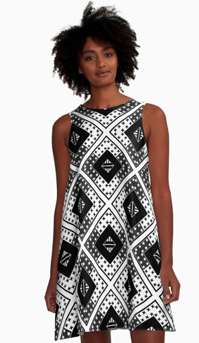 Geometric printed loose swing a-line dress in polyester fabric