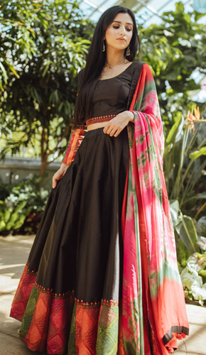 elegant black silk lehenga set for diwali