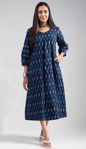 Blue Ikkat Print 3in1 Dress – Fashiana