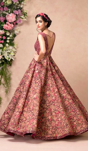 Get this gown made @4000 only! Net gown with 3D flowers. Available in green  and blue | Net gowns, Formal dresses long, Kids blouse designs