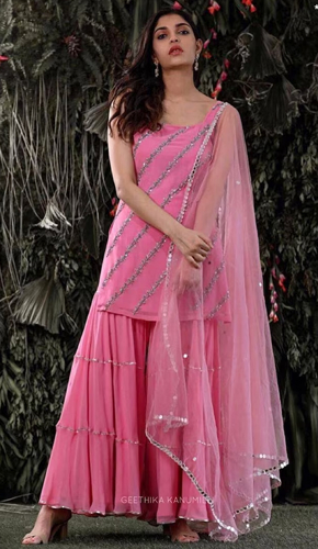 Designer pink embroidered sharara set - pakistani elegance