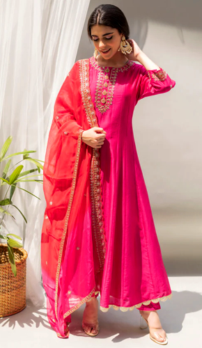 Elegant dahliya anarkali set - zardosi embroidery