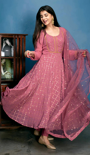 Enchanting dusty pink anarkali set - sequin embellishments
