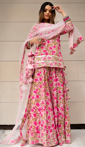 Pink block print sharara set - elegance defined